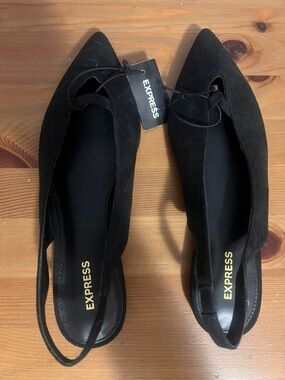 Express Black Pointed Toe Slingback Flats - Suede Finish Sz8 - NWT
